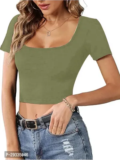 Classic Lycra Solid Crop Top for Women-thumb4