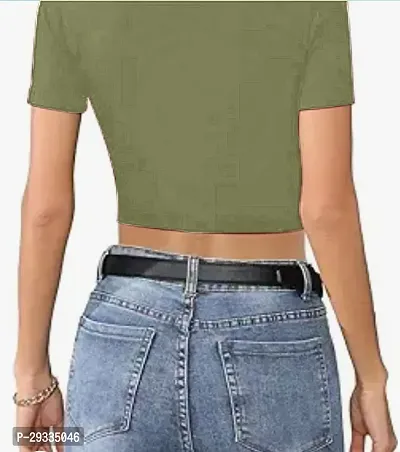 Classic Lycra Solid Crop Top for Women-thumb2