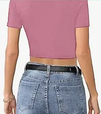 Classic Lycra Solid Crop Top for Women-thumb2