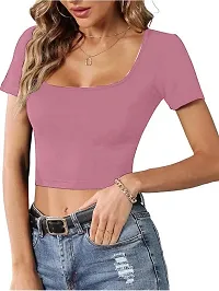 Classic Lycra Solid Crop Top for Women-thumb3