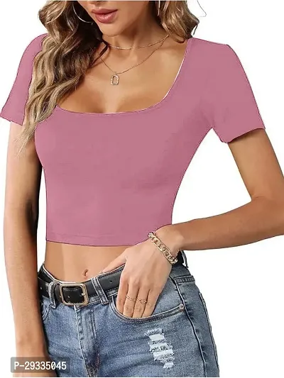 Classic Lycra Solid Crop Top for Women-thumb4