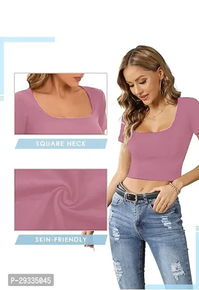 Classic Lycra Solid Crop Top for Women-thumb2