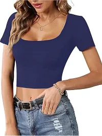 Classic Lycra Solid Crop Top for Women-thumb3