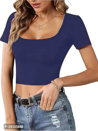 Classic Lycra Solid Crop Top for Women-thumb4