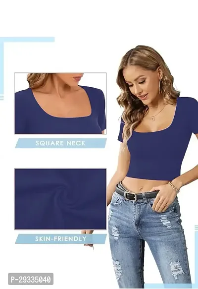 Classic Lycra Solid Crop Top for Women-thumb2