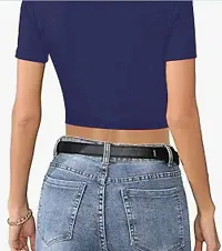 Classic Lycra Solid Crop Top for Women-thumb2