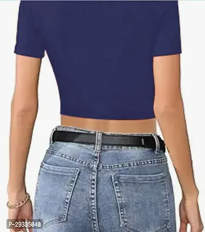 Classic Lycra Solid Crop Top for Women-thumb3