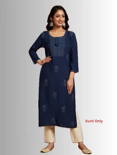 Stylish Rayon Embroidered Straight Kurtis