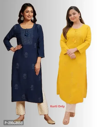 Rayon Sunflower Embroidered Kurti For Women. Combo of 2|