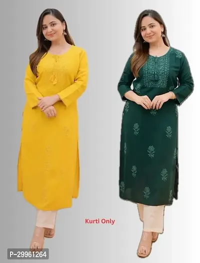 Rayon Sunflower Embroidered Kurti For Women. Combo of 2|-thumb0