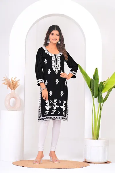 Stylish Rayon Embroidered Straight Kurti