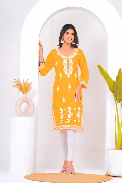 Trendy Rayon Embroidered Kurti For Women