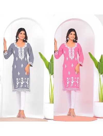 Stylish Rayon Embroidered Kurta For Women Pack Of 2