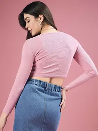 Trendy Attractive Lycra Long Sleeve Crop Top Pink-thumb3