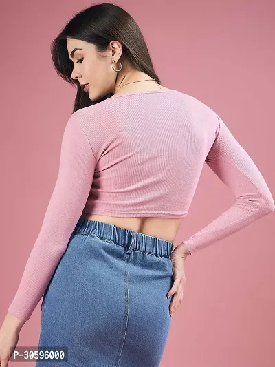 Trendy Attractive Lycra Long Sleeve Crop Top Pink-thumb4