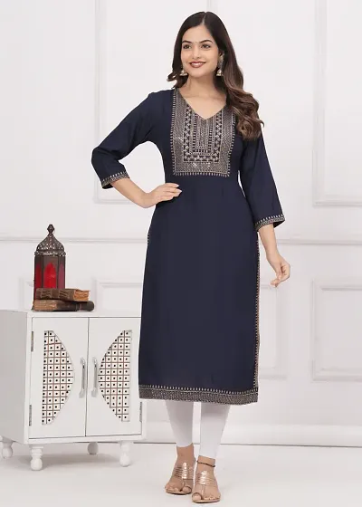 Stylish Rayon Embroidered Straight Kurtis