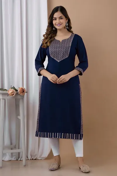 Trendy Cotton Blend Straight Embroidery Kurta