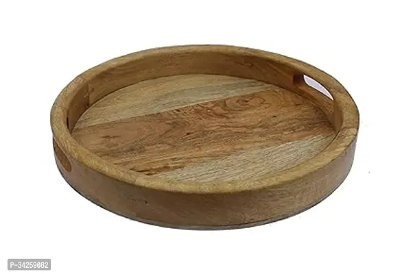 Stylish Mango Wood Finished Circular Tray Wood Handmade Serving Tray Platter-thumb0