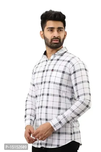 SC Creations Riya Fashion Men's Cotton Blend Regular Fit Formal Shirt(RS_Ready_Shirt-Checks-White-M)-thumb0
