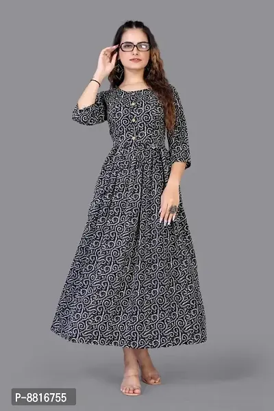 Trendy Crepe Printed 3/4 Sleeves Gown For Women