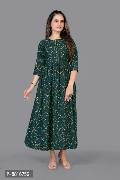 Trendy Crepe Printed 3/4 Sleeves Gown For Women