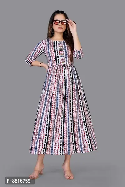 Trendy Crepe Printed 3/4 Sleeves Gown For Women-thumb0