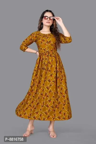 Trendy Crepe Printed 3/4 Sleeves Gown For Women