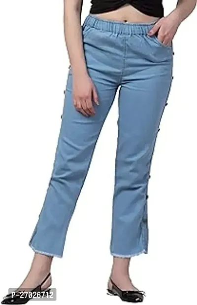 Stylish Blue Elastane Solid Jeans For Women-thumb0