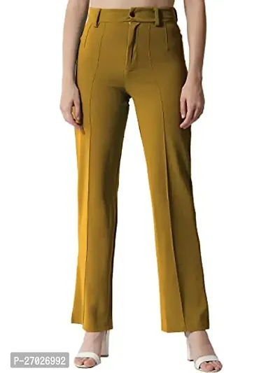 Elegant Golden Elastane Solid Trousers For Women-thumb0