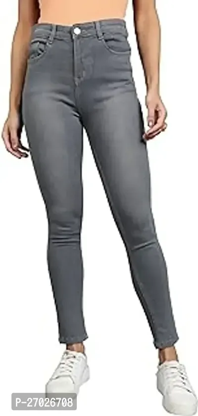 Stylish Grey Elastane Solid Jeans For Women