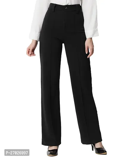 Elegant Black Elastane Solid Trousers For Women-thumb0