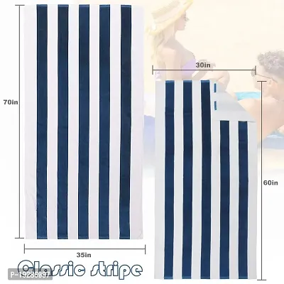 Exclusivo Mezcla 100% Cotton Large Cabana Stripe Beach Towel, Super Absorbent Soft Plush Pool Towel, Bath Towel (Dark Navy, 30x60)-thumb4