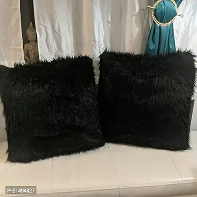 Black Faux Fur Cushion Covers 12x12 Inch  Pack of 2-thumb3