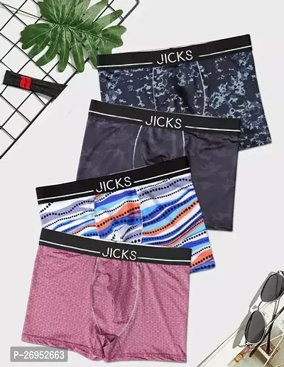 Stylish Multicoloured Nylon Printed Trunks For Men Pack Of 4