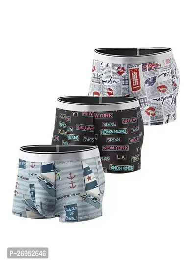 Stylish Multicoloured Nylon Printed Trunks For Men Pack Of 3-thumb0