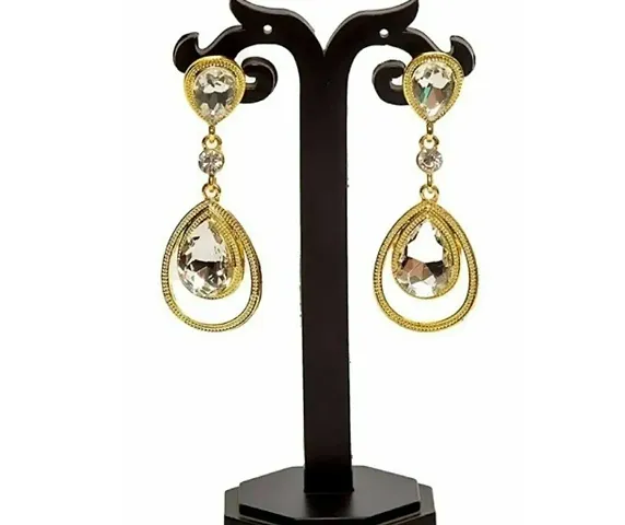 Stylish Brass Plated American Diamond Chandelier Earrings For Women