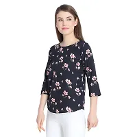 Women's Black Printed Crepe Round Neck Top-thumb1