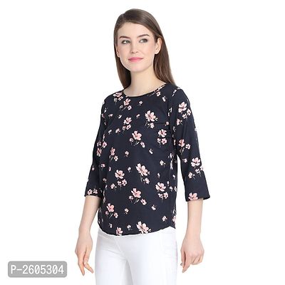 Women's Black Printed Crepe Round Neck Top-thumb2