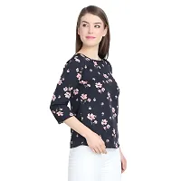 Women's Black Printed Crepe Round Neck Top-thumb2