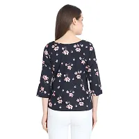 Women's Black Printed Crepe Round Neck Top-thumb3