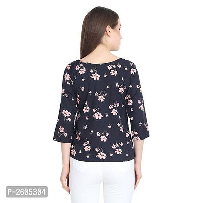 Women's Black Printed Crepe Round Neck Top-thumb4