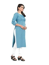 KD Women's Cotton/Khadi Material Straight Cut 3/4th Sleeves Kurta(Blue,L)-thumb2