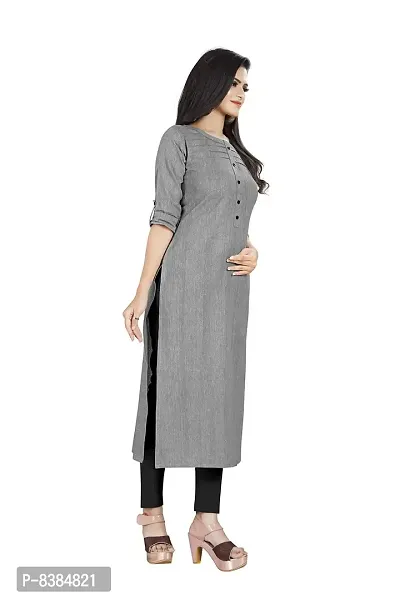 KD Women's Khadi Straight Kurti (KHADI_GREY_XL_Grey_X-Large)-thumb3