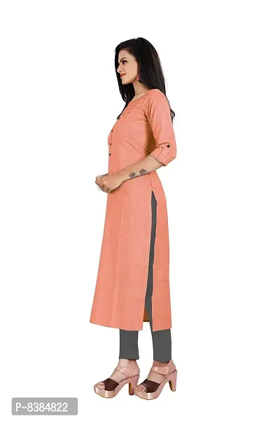 KD Women's Handloom Cotton/Khadi Material Straight Cut Kurti | Readymade Women's and Girls Casual Wear Kurta | Straight Cut | 3/4 Sleeves | Round Neck | Regular Fit | Cotton Kurti (Small, Orange)-thumb4