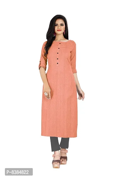 KD Women's Handloom Cotton/Khadi Material Straight Cut Kurti | Readymade Women's and Girls Casual Wear Kurta | Straight Cut | 3/4 Sleeves | Round Neck | Regular Fit | Cotton Kurti (Small, Orange)