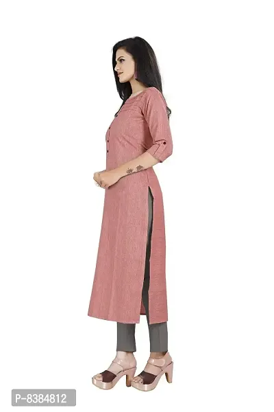 Divas Women's Handloom Cotton/Khadi Straight Cut Readymade Casual Wear Kurta 1 (Pink, Large)-thumb3