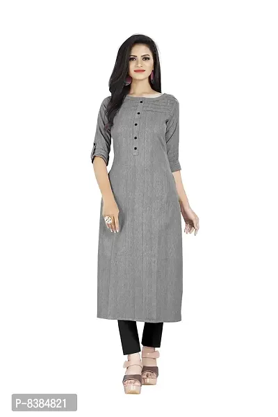 KD Women's Khadi Straight Kurti (KHADI_GREY_XL_Grey_X-Large)