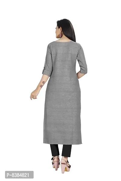 KD Women's Khadi Straight Kurti (KHADI_GREY_XL_Grey_X-Large)-thumb2