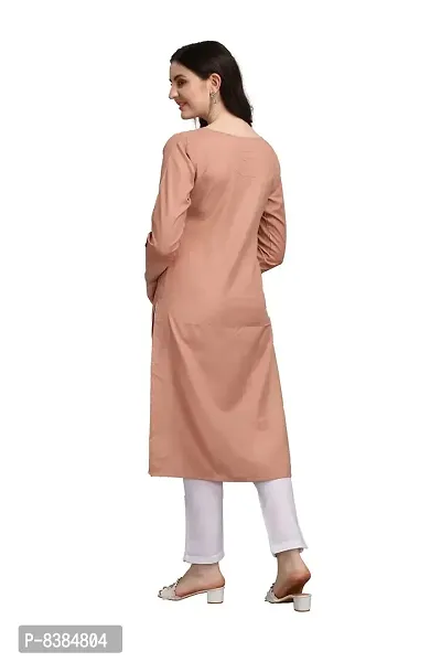 KD Women's Cotton Kurta with Pent Set for Women | Straight Cut Kurti Pent Set | Readymade letest Kurta Set | Office wear | 3/4 Sleeves | Round Neck | Regular Fit (Large, Peach)-thumb3