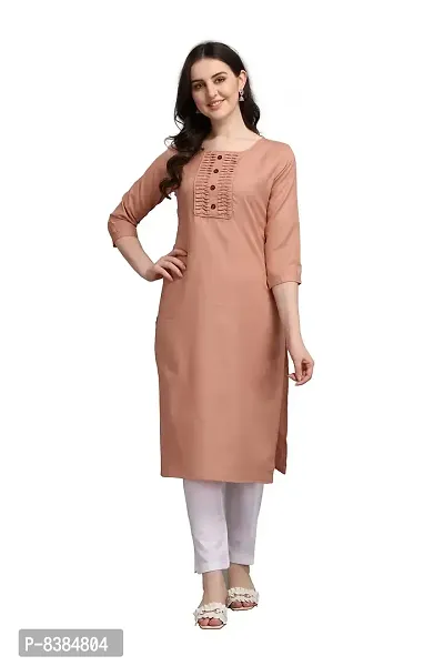 KD Women's Cotton Kurta with Pent Set for Women | Straight Cut Kurti Pent Set | Readymade letest Kurta Set | Office wear | 3/4 Sleeves | Round Neck | Regular Fit (Large, Peach)-thumb0